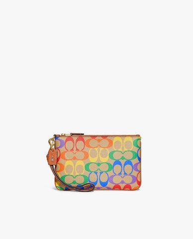  COACH - Ví cầm tay chữ nhật Small Wristlet Rainbow Signature Canvas 