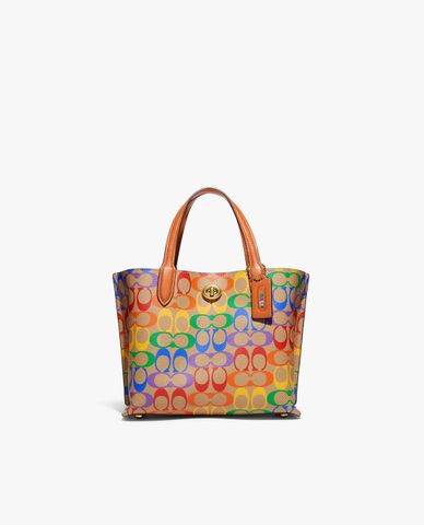  COACH - Túi tote nữ thời trang Willow 24 Rainbow Signature Canvas 