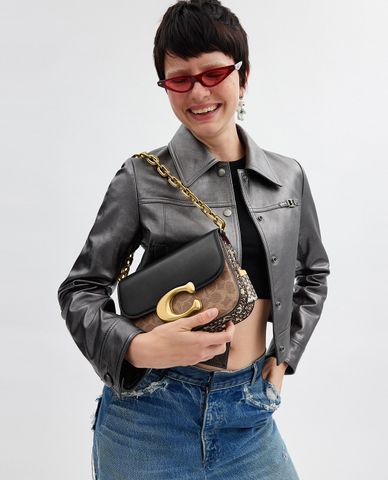  COACH - Túi đeo vai nữ nắp gập Idol Signature Canvas 