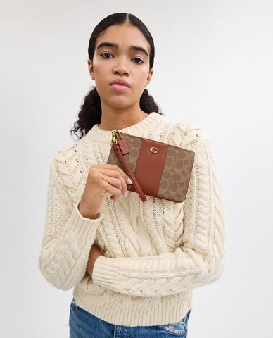  COACH - Ví nữ dáng dài phom chữ nhật phối zip Small In Signature Canvas 