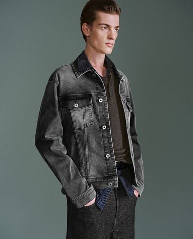  URBAN REVIVO - Áo khoác denim nam tay dài thời thượng 