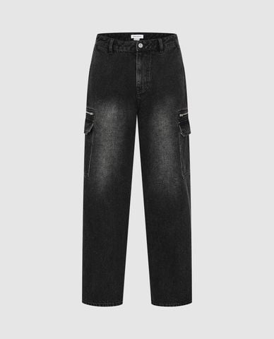  URBAN REVIVO - Quần jeans nam ống đứng phối túi hộp Loose Straight 