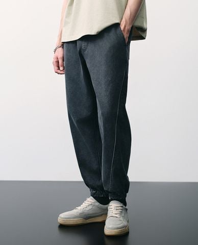  URBAN REVIVO - Quần jogger nam lưng thun phối dây rút Loose 