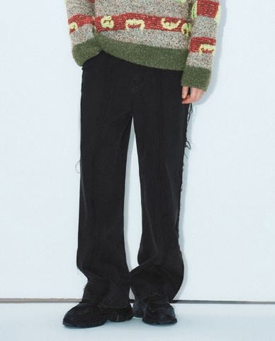  URBAN REVIVO - Quần jeans nam ống đứng phối tua rua 