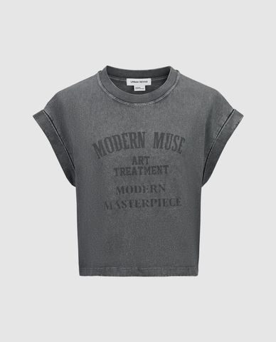  URBAN REVIVO - Áo croptop nữ cổ tròn tay ngắn 