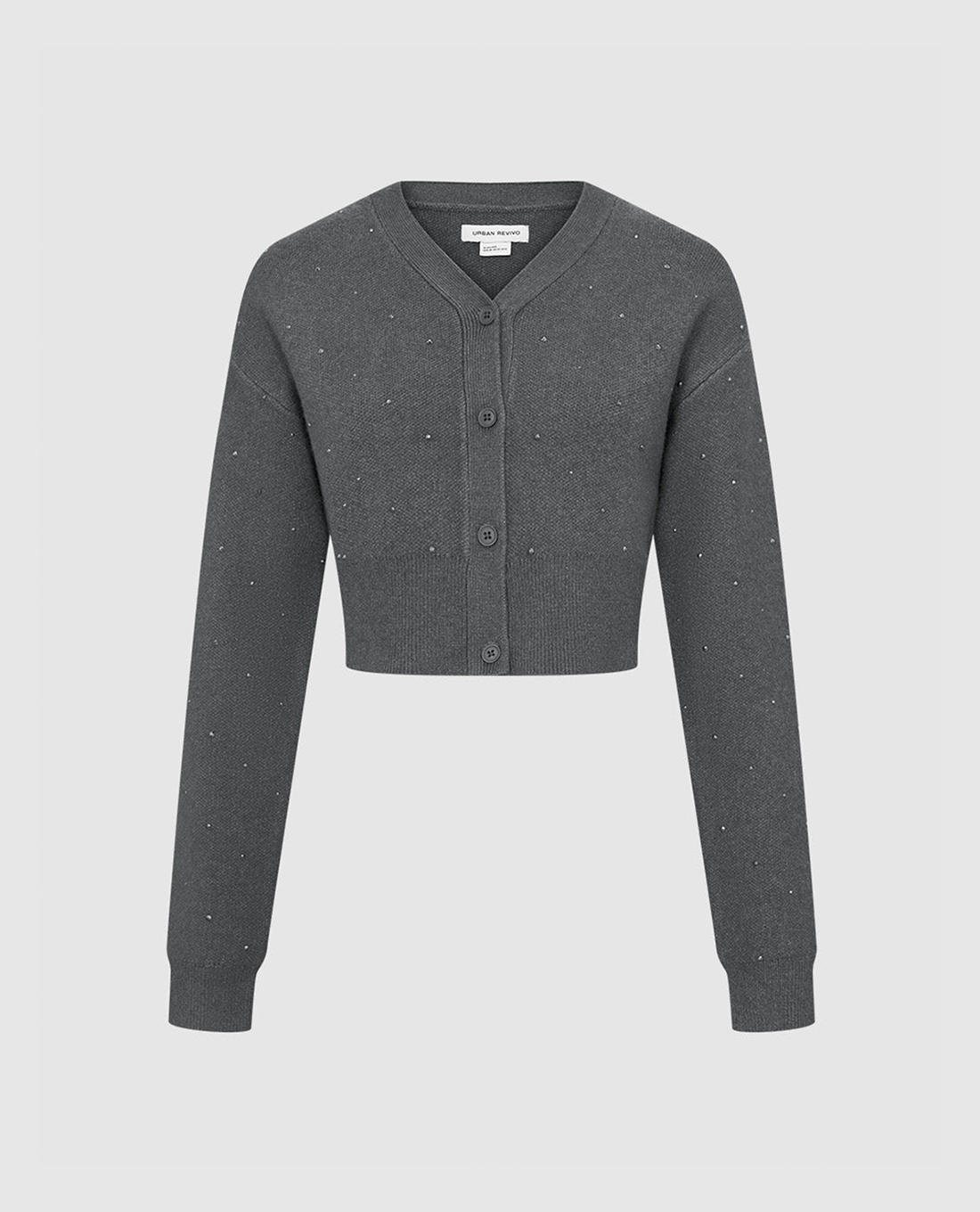 URBAN REVIVO - Áo khoác cardigan nữ cổ tròn tay dài phom croptop