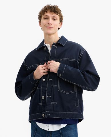  COACH - Áo khoác denim nam cổ bẻ tay dài Trucker 