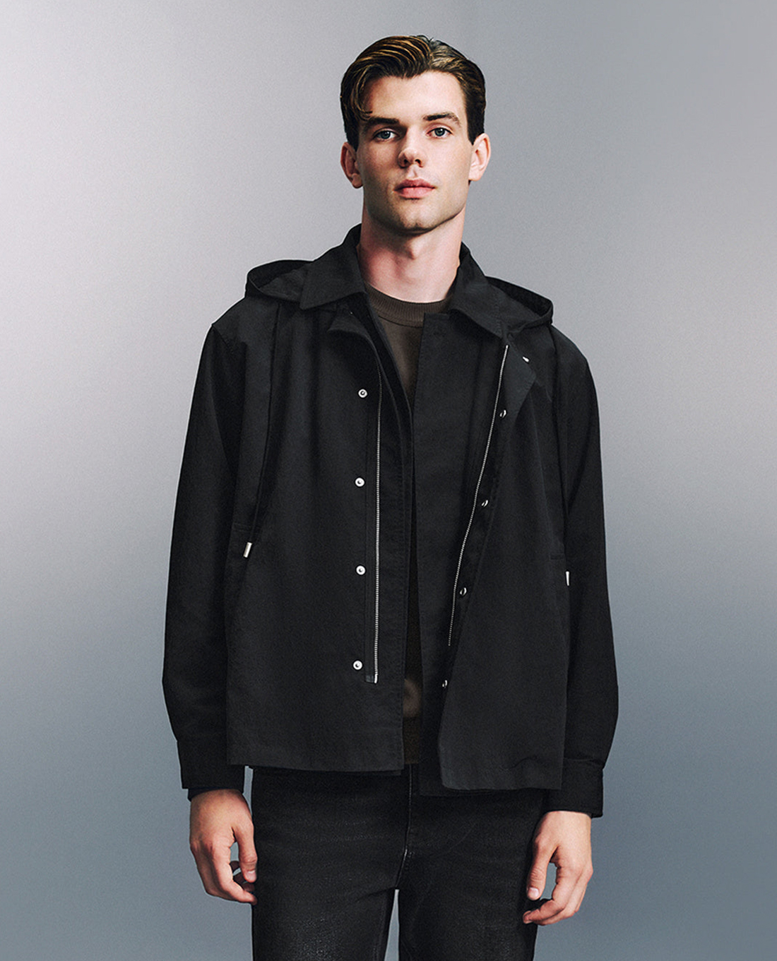 URBAN REVIVO - Áo khoác phối mũ nam Hoodie Zip Up Front