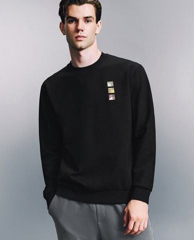  URBAN REVIVO - Áo sweatshirt nam cổ tròn tay dài phom suông 