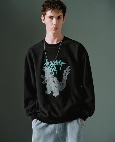  URBAN REVIVO - Áo sweatshirt nam cổ tròn tay dài Dinosaur Printed 
