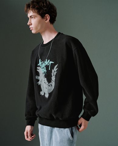  URBAN REVIVO - Áo sweatshirt nam cổ tròn tay dài Dinosaur Printed 