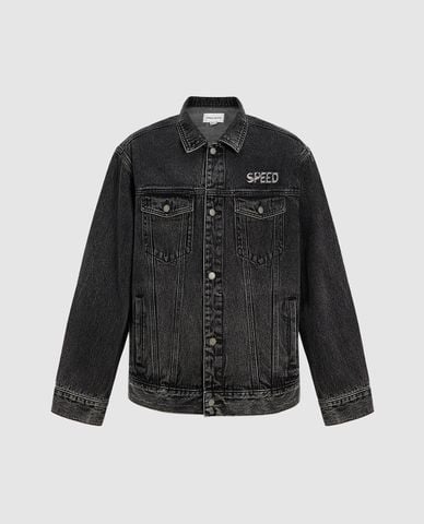  URBAN REVIVO - Áo khoác denim nam cổ bẻ tay dài Button Up Loose 