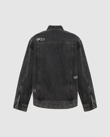  URBAN REVIVO - Áo khoác denim nam cổ bẻ tay dài Button Up Loose 