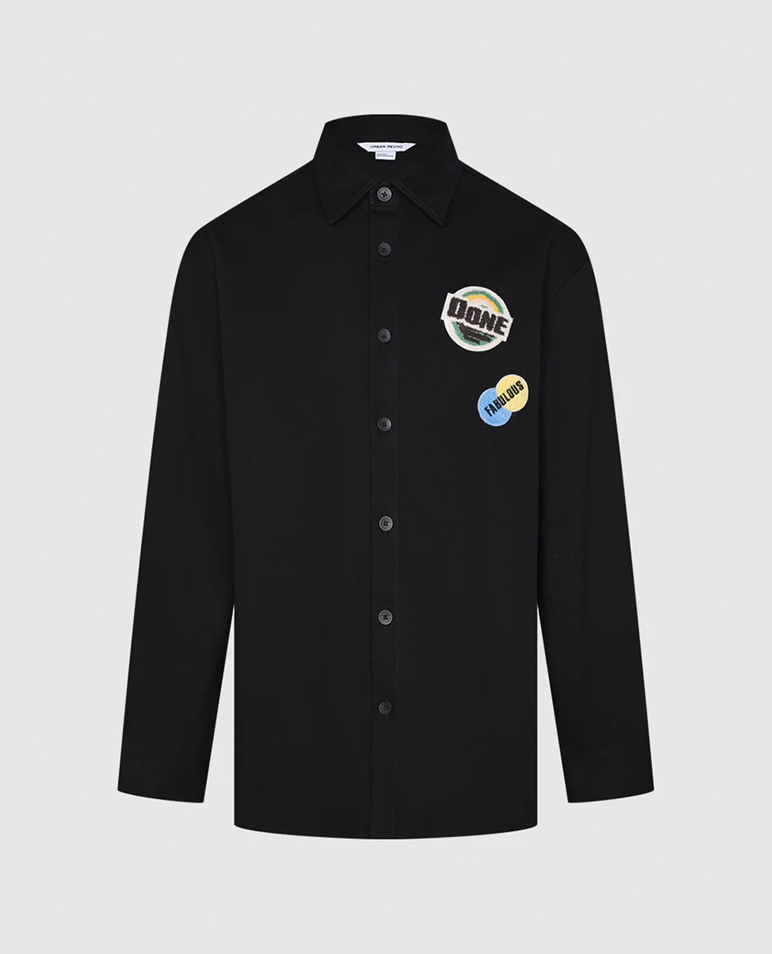 URBAN REVIVO - Áo sơ mi nam cổ bẻ tay dài Casual Contrast Embroidery