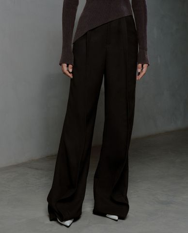  URBAN REVIVO - Quần nữ ống rộng nhấn li thanh lịch 