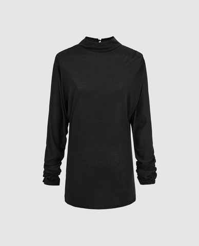  URBAN REVIVO - Áo kiểu nữ cổ lọ tay dài xuyên thấu gợi cảm 