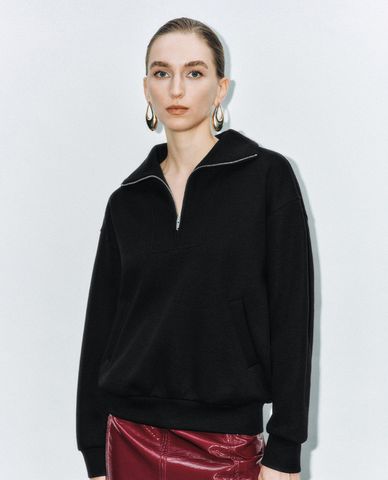  URBAN REVIVO - Áo sweatshirt nữ cổ bẻ tay dài Lapel Oversized 