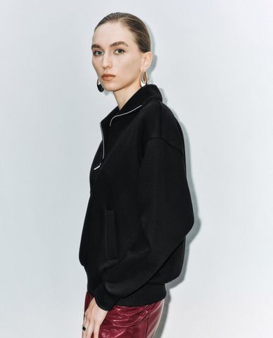  URBAN REVIVO - Áo sweatshirt nữ cổ bẻ tay dài Lapel Oversized 