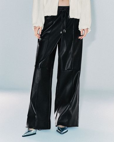  URBAN REVIVO - Quần nữ ống rộng lưng thun phối dây rút 