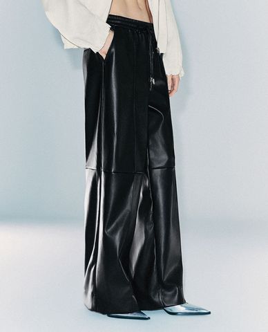  URBAN REVIVO - Quần nữ ống rộng lưng thun phối dây rút 