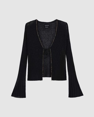  URBAN REVIVO - Áo khoác cardigan nữ cổ V tay dài Tie Front 