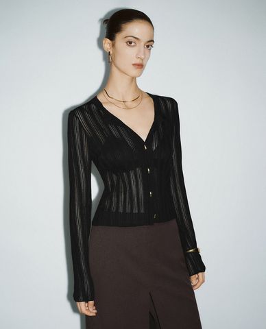  URBAN REVIVO - Áo khoác cardigan nữ xuyên thấu gợi cảm 