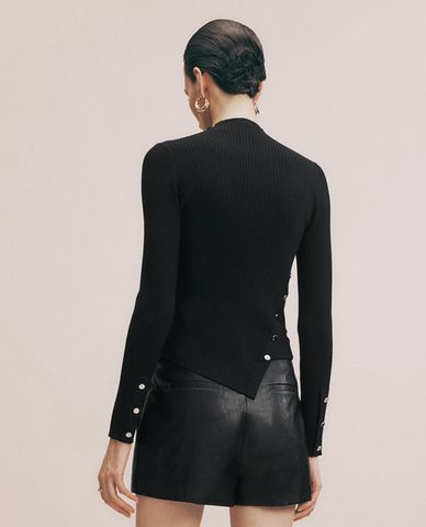  URBAN REVIVO - Áo dệt kim nữ tay dài phom ôm Mock 