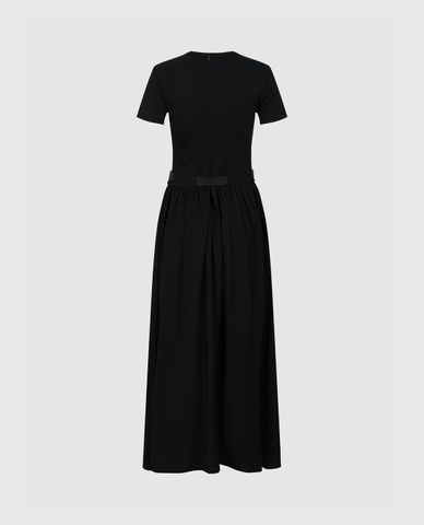  URBAN REVIVO - Đầm xếp li cổ tròn tay ngắn phối thắt lưng Skinny 