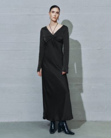  URBAN REVIVO - Đầm midi cổ yếm phom suông 