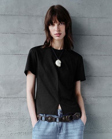  URBAN REVIVO - Áo thun nữ cổ tròn tay ngắn 