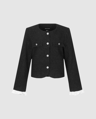  URBAN REVIVO - Áo khoác tweed nữ phom croptop cá tính 