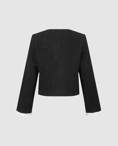 URBAN REVIVO - Áo khoác tweed nữ phom croptop cá tính 