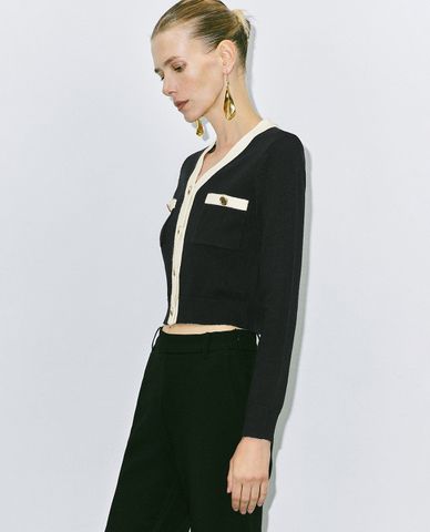  URBAN REVIVO - Áo khoác cardigan nữ cổ V tay dài Button Up 