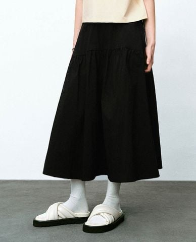  URBAN REVIVO - Chân váy xếp li midi lưng thun A-Line 