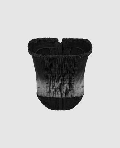  URBAN REVIVO - Áo kiểu nữ cúp ngực denim Zipper Front Raw 