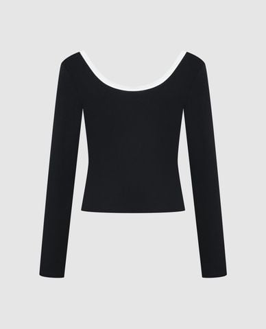  URBAN REVIVO - Áo thun nữ tay dài phom ôm phối nơ nữ tính 