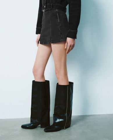  URBAN REVIVO - Quần short jeans nữ phối thắt lưng 