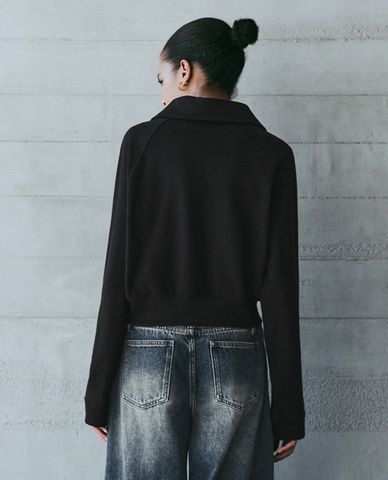  URBAN REVIVO - Áo sweatshirt nữ cổ V tay dài Zip Up Front Loose 