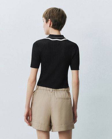  URBAN REVIVO - Áo dệt kim nữ cổ bẻ hiện đại 