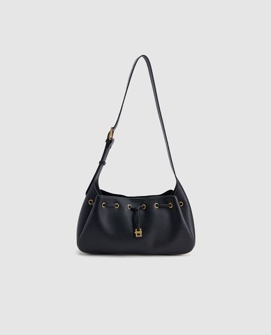  URBAN REVIVO - Túi đeo vai nữ hình thang phối dây rút 