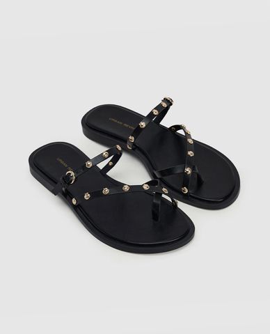  URBAN REVIVO - Dép nữ quai chéo đế thấp thời trang 