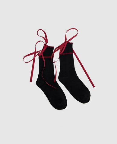  URBAN REVIVO - Vớ nữ cổ cao phối ruy băng 