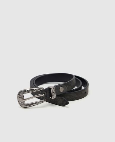  URBAN REVIVO - Thắt lưng nữ bản vừa khắc hoa văn 