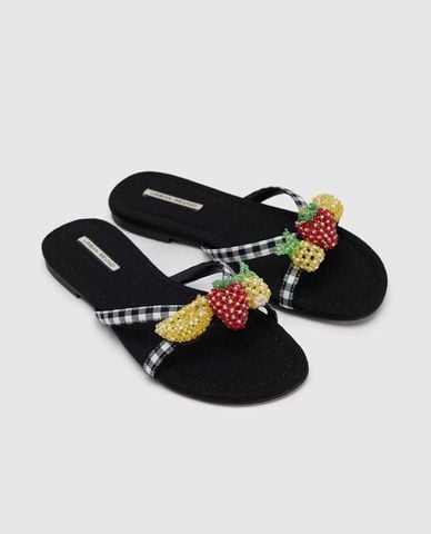  URBAN REVIVO - Dép nữ quai chéo đính hoạ tiết 