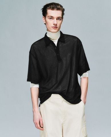  URBAN REVIVO - Áo polo nam cổ bẻ tay ngắn Loose 