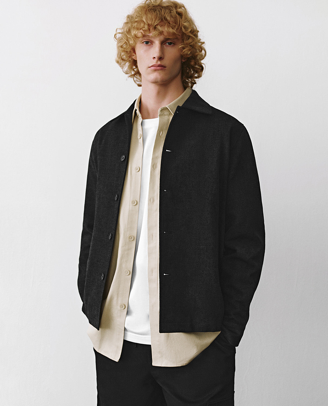 URBAN REVIVO - Áo khoác sơ mi nam cổ bẻ tay dài Button Up Straight