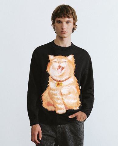  URBAN REVIVO - Áo dệt kim nam cổ tròn tay dài Collared 