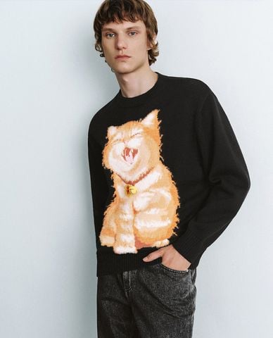  URBAN REVIVO - Áo dệt kim nam cổ tròn tay dài Collared 