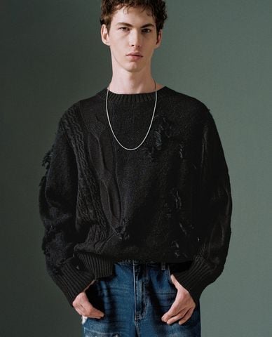  URBAN REVIVO - Áo dệt kim nam cổ tròn tay dài Loose 