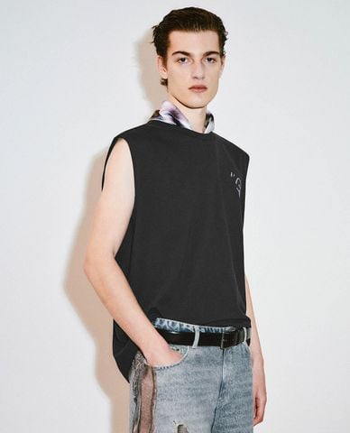  URBAN REVIVO - Áo ba lỗ nam cổ tròn phối hình in 